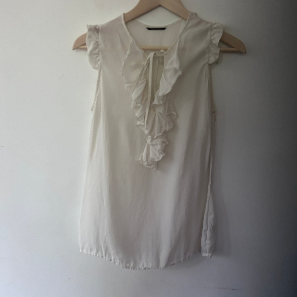 Massimo Dutti Silk Top Medium White Cap Sleeve Minimalist Quiet Luxury Ruffle